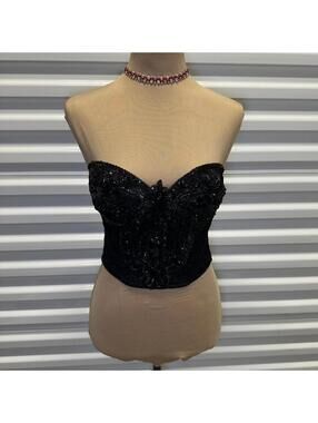 Vintage Cache Black Beaded Strapless Corset Top – Made in USA